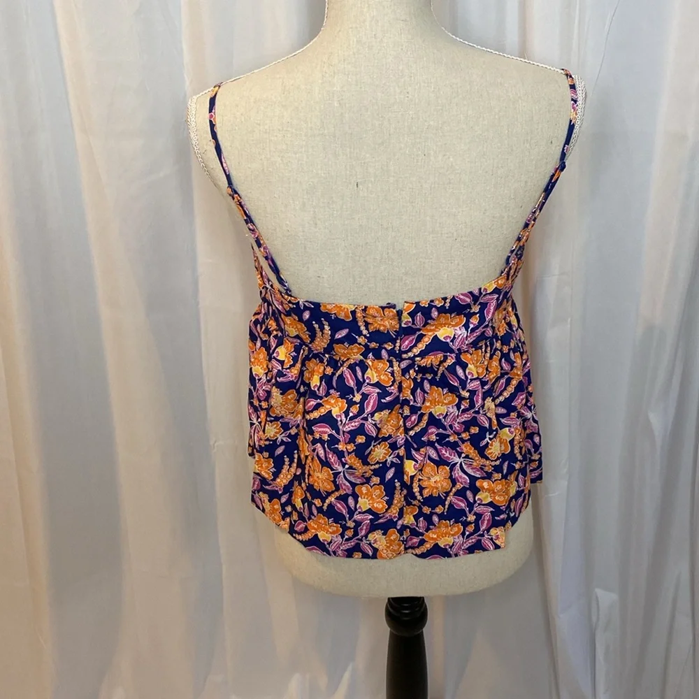 142 J.Crew Floral Tank Top Blue Orange Flowy Cami Small Lightweight Summer